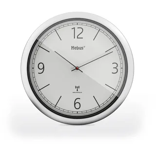 MEBUS Funk-Wanduhr 26 cm 19810 silber/weiß