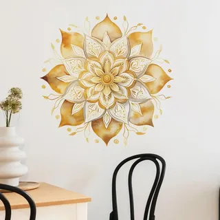 COVPAW Wandtattoo Wandaufkleber Mandala Gold Gelb Lila Grün Wohnzimmer Schlafzimmer Wandsticker Wandbild Boho Style Flur Yoga Wanddeko (Gold)