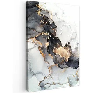 MuchoWow Leinwandbild Marmor - Schwarz - Weiß - Gold - Luxus - Abstrakt Deko XXL 80x120 cm , Goldfarben , Textil , Kiefer , Rechteckig , 80x120 cm , FSC 100% , gerahmt , Bilder & Rahmen, Bilder, Leinwandbilder