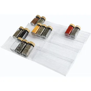 Wlicon 8 Stück Acryl Gewürz Organizer Schublade Acryl Gewürzregal Schublade Ausziehbar von 28 CM bis 56 CM Transparenter Gewürzschubladenorganizer für Küche Schrank Tisch