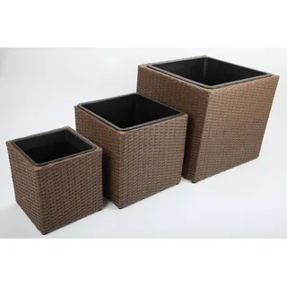 point-garden 3x Blumenkübel Pflanztöpfe Pflanztopf aus Polyrattan H46/41/28cm