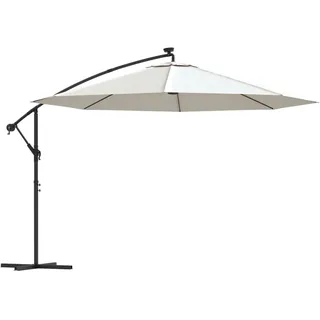 vidaXL Ampelschirm mit LED-Beleuchtung und Metall-Mast 350 cm Sandweiß - Beige