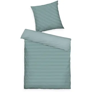 Herding TOM TAILOR Renforcé-Bettwäsche, 80x80 + 155x220cm, 100% Baumwolle/Renforcé, mit Wendemotiv und farbigem Reißverschluss, MEDIUM STRIPES Türkis (Fresh Sage, Smokey Sage)