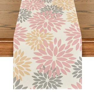 Artoid Mode Blumen Rosa Dahlien Frühling Tischläufer, Saisonnal Sommer Küche Tisch Dekoration Drinnen Urlaub Party Dekor 40x300 cm