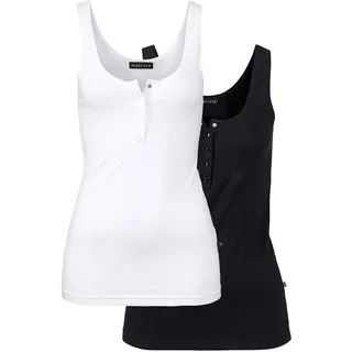 Tanktop MELROSE, Damen, Gr. 32, schwarz-weiß (weiß, schwarz), Jersey, Obermaterial: 95% Baumwolle, 5% Elasthan, unifarben, Basic, tailliert hüftbedeckend, Rundhals, Tops Tanktop, figurbetont, mit Knopfleiste, Topseller