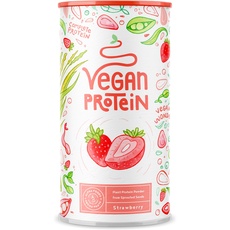 Bild Vegan Protein - ERDBEERE - Pflanzliches Proteinpulver aus gesprossten Reis, Erbsen, Chia-Samen, Leinsamen, Amaranth, Sonnenblumen- und Kürbiskernen - 600 Gramm Pulver