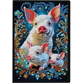 SHEGZHUC 14.5x21cm Diamond Painting Notizbuch A5 Blank Diamant Painting Notizbuch Diamant Malerei Journal Buch Dankbarkeitstagebuch Spezialsteine Tagebuch Mädchen Geschenke(Schwein Tiere Blumen)