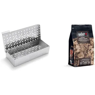 Weber 7576 Räucherbox universal, Räuchern, für Gas- und Holzkohlegrills, Raucharmona + Weber Räucherchips Hickory 700g, Räuchern, Aroma, Grillen