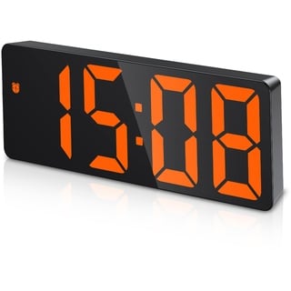 Criacr Digitaler Wecker, Wecker Digital mit Große Zahlen Display, Digitaluhr mit Temperaturanzeige, 3 Helligkeit, Sprachsteuerung Funktion, Snooze, Datum, 12/24HR für Schlafzimmer Büro (Orange)