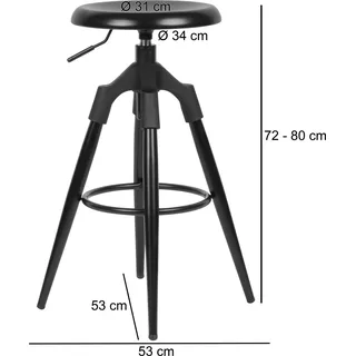 WOHNLING Barhocker Schwarz Metall 72-80 cm Design Barstuhl 100 kg Maximalbelastbarkeit Tresenhocker Industrial Tresenstuhl ohne Lehne - Schwarz