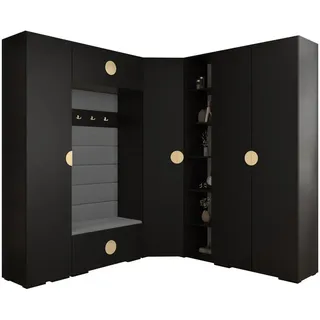Abiks Möbel Garderoben-Set 236,7/231,7/47 , Schwarz, Grau, Goldfarben , Holz , Nachbildung , 231.7x236.7x47 cm , Garderobe, Garderoben-Sets & Garderoben-Serien, Garderoben-Sets