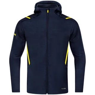JAKO Herren Freizeitjacke Challenge mit Kapuze, Marine-Meliert/Neongelb, XL