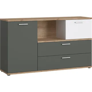 Sideboard mit Beleuchtung in Eiche Nb. mit weiß und grau TOMAR-129, B/H/T ca. 150/86/40 cm - Grau