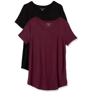 Amazon Essentials Damen Tunika mit U-Ausschnitt und Kurzen Ärmeln, 2er-Pack, Schwarz/Burgunderrot, S