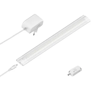 ledscom.de LED Unterbau-Leuchte SIRIS weiß matt mit Netzteil und Bewegungsmelder, flach, 30cm, 368lm, warm-weiß