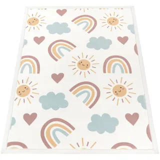 Paco Home Kinderteppich »Emilia 352« rechteckig 24 mm Höhe Kurzflor, Sonne, Wolken, Regenbogen, sehr weicher Flor, bunt