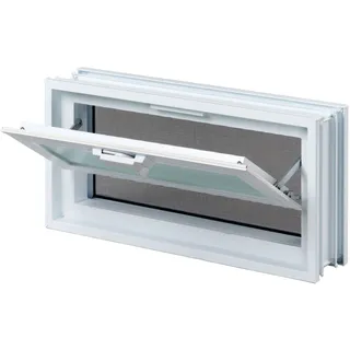Fuchs Design Lüftungsfenster (484x239x80 mm) weiß anstatt 2 Glasbausteine im Format 24x24x8 cm – mit Fliegengitter