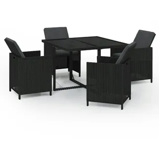 vidaXL Polyrattan Garten-Essgruppe 5-tlg. schwarz inkl. Auflagen  3095504