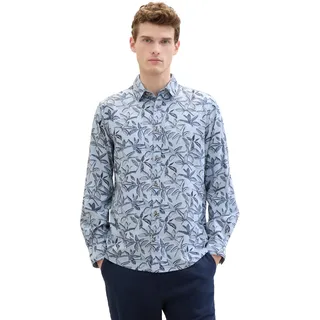 TOM TAILOR Herren Sommer-Hemd mit fixierbaren Ärmeln, 34654 - Blue Tonal Leaf Design, L