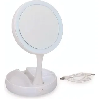 Grundig Schminkspiegel LED-Beleuchtung Stauraum Schmuck Gewöhnlicher und Vergrößerungsspiegel Weiß - Weiß