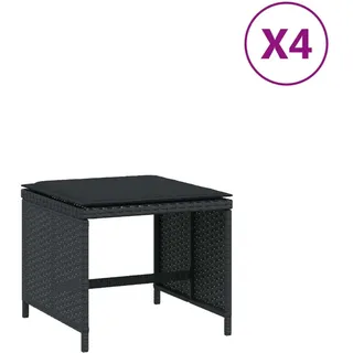 Gartenhocker mit Kissen 4 Stk. Schwarz 41x41x36 cm Poly Rattan - Schwarz