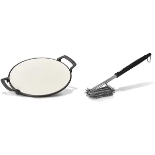 Enders® SWITCH GRID Pizzastein, Halter aus Gusseisen & PREMIUM GRILLBÜRSTE MIT EDELSTAHLBORSTEN 8814 Kunststoffgriff