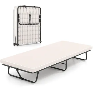 FANTASK Gästebett klappbar, 190 x 80 cm, Tragbares Einzelbett mit Matratze, Klappbett mit Memory-Schaum & Metallgestell, Reisebett bis 170kg für Camping & Gästezimmer (Beige)