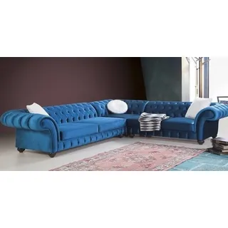 JV Möbel Ecksofa Chesterfield Wohnlandschaft 245 x 245 cm - Blau