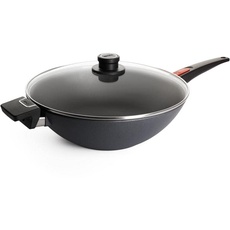 Woll Diamond Lite Wok- und Rührpfanne mit Glasdeckel, Ø 34 cm, 11 cm hoch, mit abnehmbaren Stiel - Geeignet für Ceran, Gas, Elektro, Halogen - nicht induktionsgeeignet, Antihaft-Versiegelung