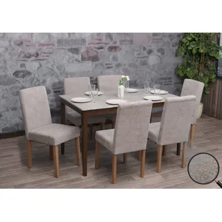 6er-Set Esszimmerstuhl Littau, Stuhl Küchenstuhl Hochlehner, Stoff/Textil Chenille Holz  hellgrau, naturfarbene Beine - Grau