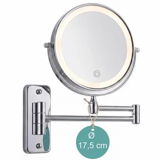 Relaxdays Kosmetikspiegel Silber Wand LED 10fach , Silberfarben , Metall, Glas , 33x30x3.5 cm , Spiegel, Schminkspiegel