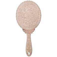 minkissy Vintage Handspiegel Ovale Form Glasspiegel Tragbarer Kosmetikspiegel mit Griff für Frauen (Roségold)