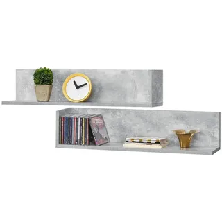 [en.casa] Wandregal-Set 2 Tlg. Elverum , Grau , Holzwerkstoff , 75x16.5x16.5 cm , Wohnzimmer, Regale, Wandregale