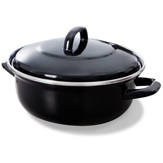 BK Fortalit Emaillierter Stahl Induktionskompatibel 26cm/3L Dutch Oven Bratentopf mit Deckel, Backofen- und Bratensicher bis 230C, Spülmaschinenfest, PFAS-frei, Schwarz