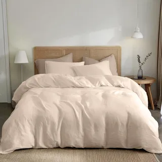 Dreamzie Bettwäsche-Set 155x220 aus Baumwoll-Perkal - Beige - Bettbezug 155x220 und 2X Kissenbezug 80x80 cm - Oeko-Tex Zertifiziert
