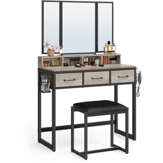 Boxxx Schminktisch , Schwarz, Greige , Metall , Vintage , 3 Schubladen , rechteckig , eckig, Flachrohr , 40x141x90 cm , Schlafzimmer, Schminktische