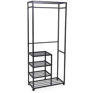 M2 Kollektion Andorra – Moderner Kleiderständer, 75x183x35 cm | Schwarz | Mit Rollen & 3 Ablagen | Viel Stauraum für Kleidung & Schuhe | Perfekt für Flur, Schlafzimmer & Ankleidezimmer