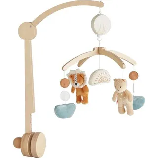 Mobile mit Musik Holz pastellfarben für Babybett