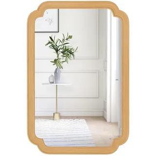 FANTASK Rechteckiger Spiegel, Spiegel mit Holzrahmen, dekorativer Hängespiegel im Landhausstil, dekorativ für Wohnzimmer, Flur, Schlafzimmer, 90×60 cm