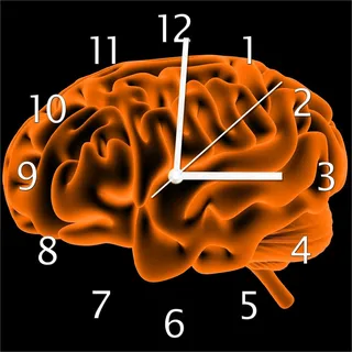 Wallario Design Wanduhr Menschliches Gehirn in leuchtend orangener Farbe aus Echtglas, Größe 30 x 30 cm - Schwarz