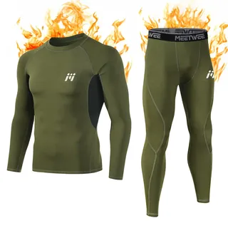 MEETWEE Thermounterwäsche Funktionsunterwäsche Herren, Skiunterwäsche Winter Suit Atmungsaktiv Lange Thermo Unterwäsche Set Thermowäsche Unterhemd + Unterhose-Grün-S