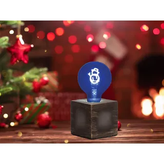 Kleine Tischlampe Würfel Grau 9x9cm mit Deko LED Glühbirne Schneemann Blau - Grau