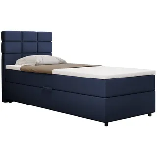 panda möbel Boxspringbett 90x200, mit Bettkasten, Dunkelblau, Matratze und Topper, Einzelbett, REVE, Panda Möbel - Blau