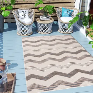 Carpeto Rugs In- & Outdoor Teppich Wetterfest für Balkon, Terasse - Geometrisch Balkon Teppich Wasserfest - Outdoorteppich Wetterfest - Aussenteppich Terrasse Groß - Beige - 160 x 230 cm - Beige
