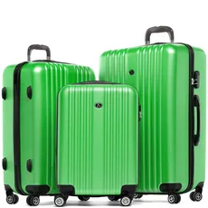 FERGÉ Kofferset Hartschale 3-teilig Toulouse Trolley-Set - Handgepäck 55 cm, L und XL 3er Set Hartschalenkoffer Roll-Koffer 4 Rollen 100% ABS grün