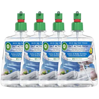 Air Wick Active Fresh – Aeorosolfreier, automatischer Lufterfrischer – Raumduft Cotton & Weiße Orchidee – 4 x 228 ml Nachfüller