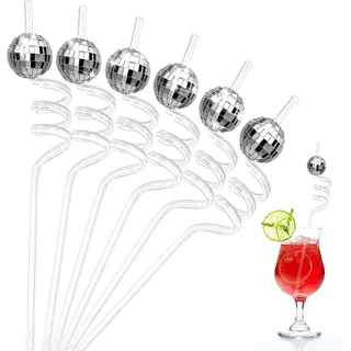 Morofme Discokugel Strohhalme 12pcs, Wiederverwendbare Disco Ball Decor Strohhalme for Disco Birthday Theme Retro Bar Karaoke Dance Holiday Wedding