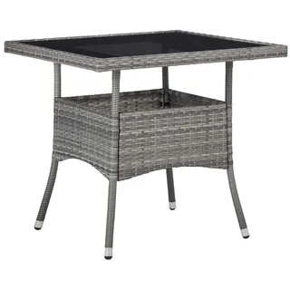 vidaXL Gartentisch, quadratisch, 80/80/75 cm, aus Poly Rattan und Glas, Grau , Naturmaterialen , 80x75x80 cm , Gartenmöbel, Gartentische