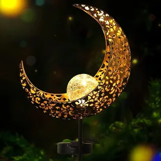 Maan-Solarlampen für den Garten außen LED-Glaskugel Gartenbeleuchtung Gartendekoration für Innenhof Rasen Elfen Blumenfee Sonnenlampe mit Erdspieß Metallmond Gartenbeleuchtung Sunshinesmile