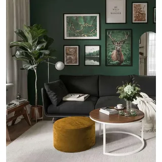 Runde CIRI-Bank mit Pouf Wotan Eiche Artisan Stirling - Schwarz, Weiß, Grün, bordeaux, Blau, Grau, Beige, Hellblau, Rosa, Gelb